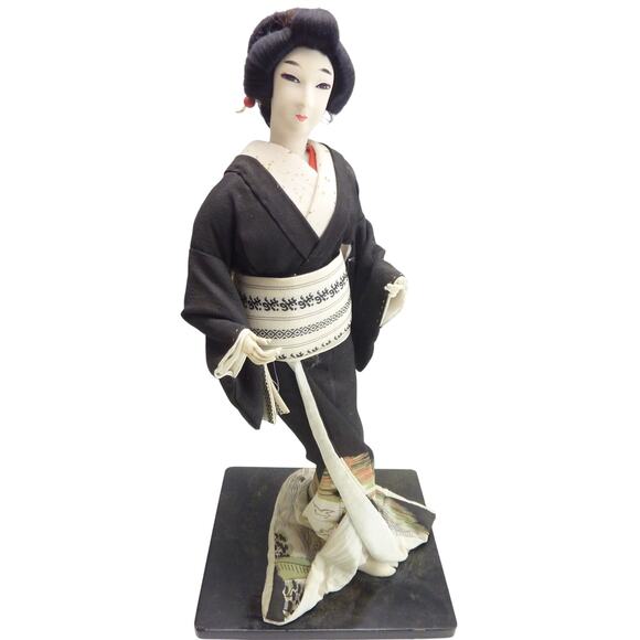 Vintage Japanese Geisha Doll Oyama Black Kimono - Picture 1 of 7